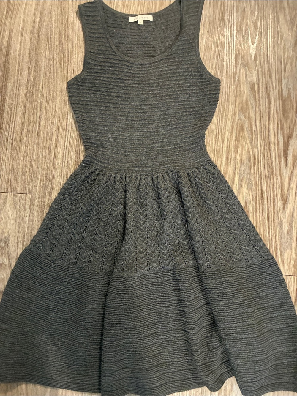 Sandro Charcoal Gray Sleeveless Knit Fit-and-Flare Midi Dress